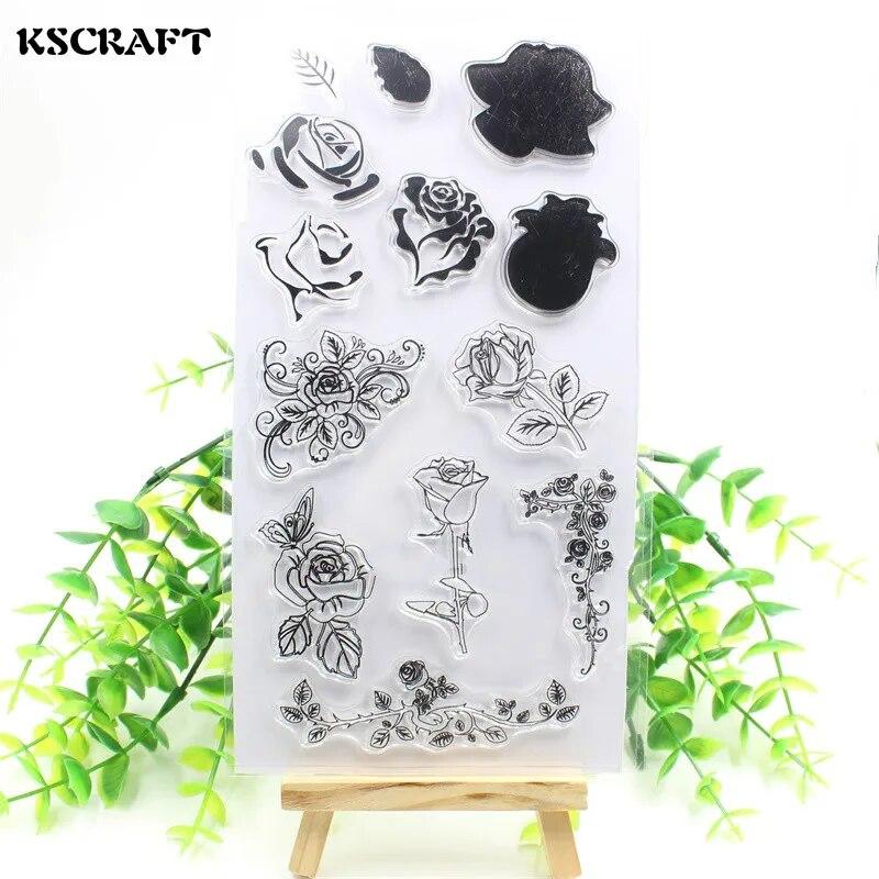 Weggeefactie 10% Korting KSCRAFT New Flowers Transparent Clear Silicone Stamp Seal for DIY