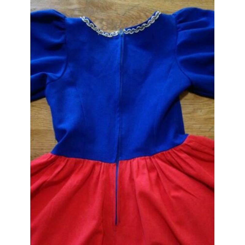 carnaval jurk prinses koningsblauw met rood maat 134