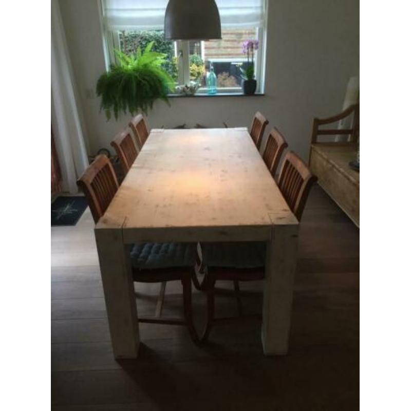 6 persoons houten eetkamer tafel 2m/90cm white wash