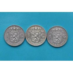 Te koop 3 zilveren gulden's.juliana.jaren 1955..1956..1957