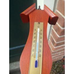Houten WEERSTATION barometer thermometer 32 cm. hoog