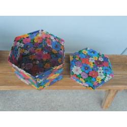 brocante decoratieve 8-kantige doos opbergdoos 27 x 18 cm