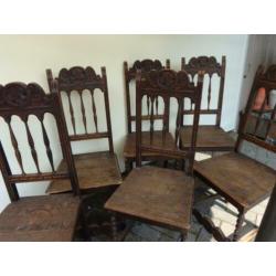 6 Antieke "Ridder"stoelen, hout