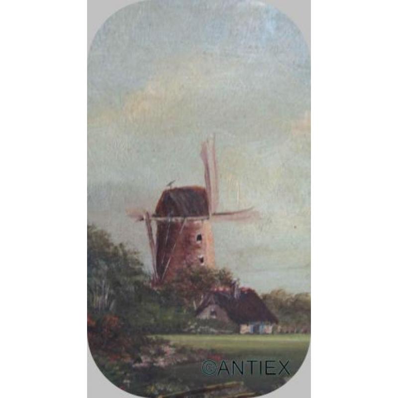 1045 - #schilderij #paneel molen hollands ongesigneerd €35