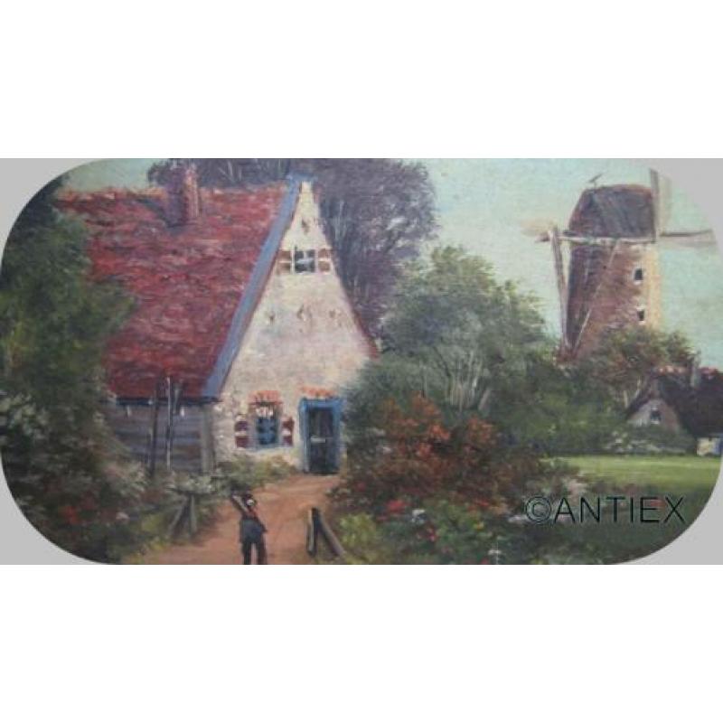 1045 - #schilderij #paneel molen hollands ongesigneerd €35