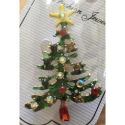 Broche / kerstbroche kerstboom met strass steentjes, NIEUW