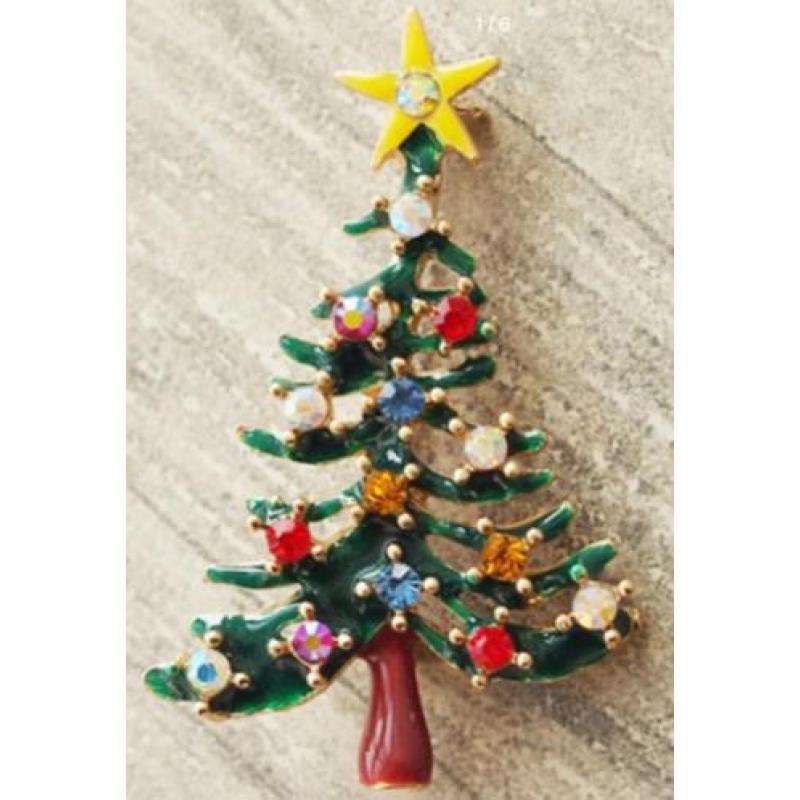 Broche / kerstbroche kerstboom met strass steentjes, NIEUW