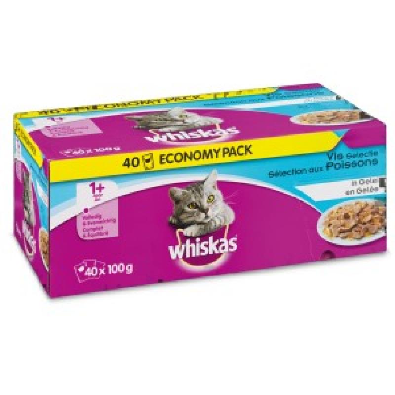 Whiskas Multi Pack Adult Vis selectie in gelei (40 stuks) Per verpakking Whiskas beste prijs