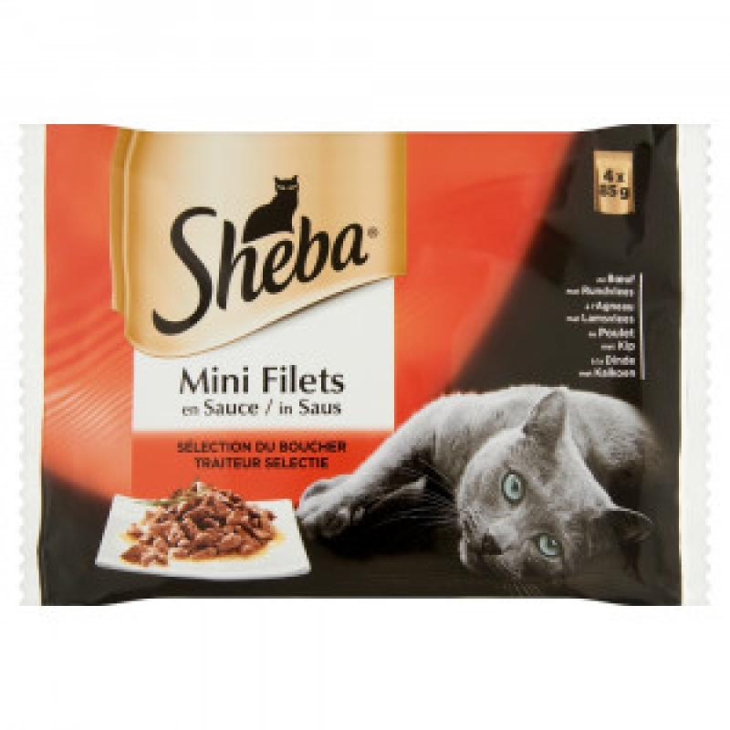 Nat kattenvoer Sheba Sheba Mini Filets in Saus Traiteur Selectie Pouch 85 gr Per 8