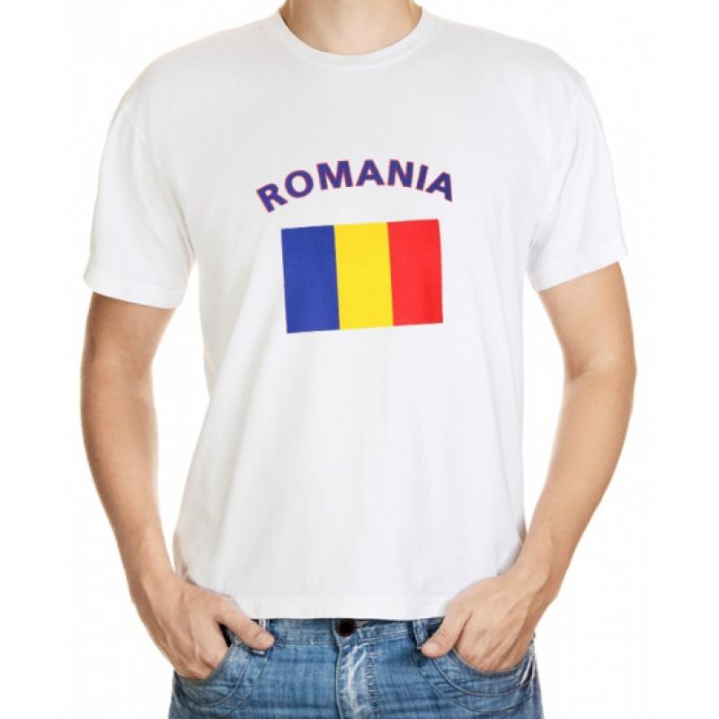Wit t shirt Roemenie heren Shoppartners Landen versiering en vlaggen