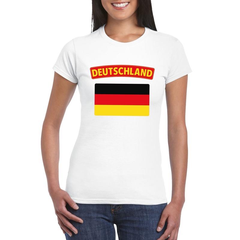 Landen versiering en vlaggen T shirt met Duitse vlag wit dames